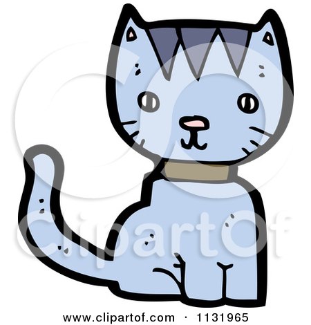 Cartoon Of A Blue Cat Sitting 1 - Royalty Free Vector Clipart by lineartestpilot