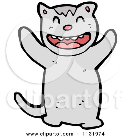 Cartoon Of A Gray Cat - Royalty Free Vector Clipart by lineartestpilot