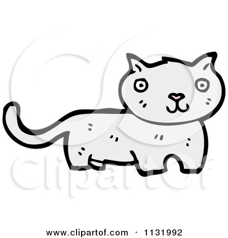 Cartoon Of A White Kitty Cat - Royalty Free Vector Clipart by lineartestpilot