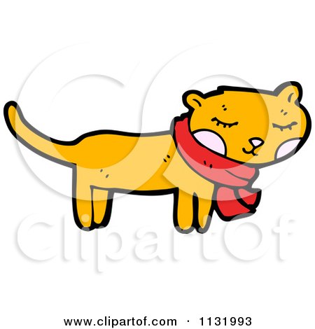 Cartoon Of A Ginger Kitty Cat In A Scarf - Royalty Free Vector Clipart by lineartestpilot
