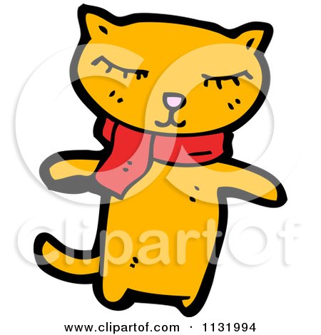 Cartoon Of A Ginger Kitty Cat In A Scarf - Royalty Free Vector Clipart by lineartestpilot