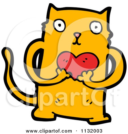 Cartoon Of A Ginger Kitty Cat Holding A Heart - Royalty Free Vector Clipart by lineartestpilot