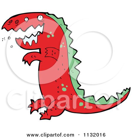 Cartoon Of A Drooling Red T Rex Dinosaur - Royalty Free Vector Clipart by lineartestpilot