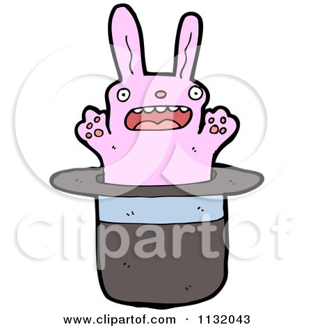 Cartoon Of A Magic Trick Rabbit In A Hat 1 - Royalty Free Vector Clipart by lineartestpilot