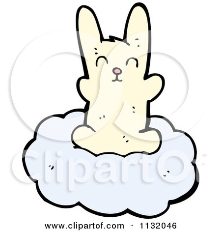 Cartoon Of A White Rabbit On A Cloud - Royalty Free Vector Clipart by lineartestpilot