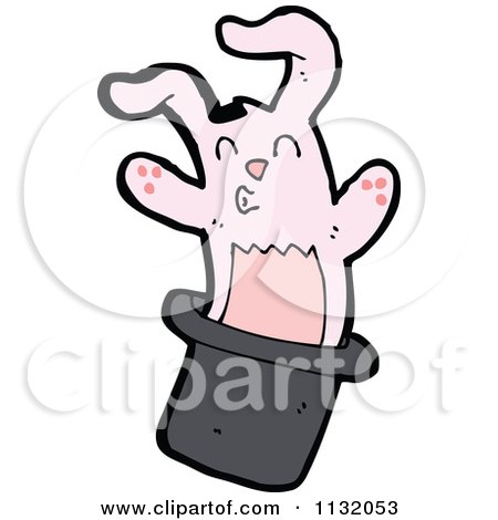 Cartoon Of A Rabbit In A Magic Hat 2 - Royalty Free Vector Clipart by lineartestpilot