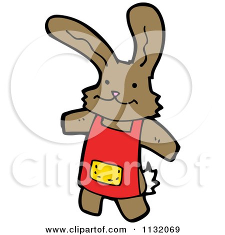 Cartoon Of A Brown Bunny Wearing An Apron - Royalty Free Vector Clipart by lineartestpilot