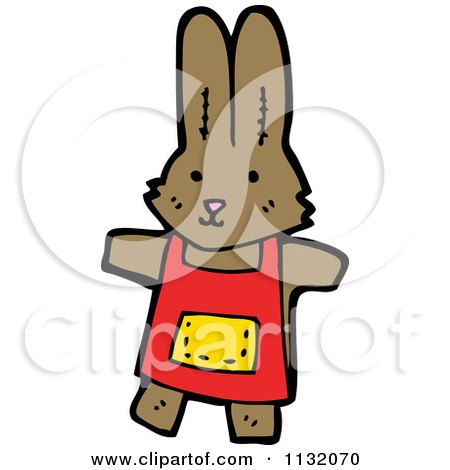 Cartoon Of A Brown Bunny Wearing An Apron - Royalty Free Vector Clipart by lineartestpilot
