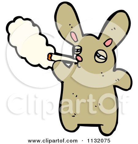 Cartoon Of A Brown Bunny Smoking - Royalty Free Vector Clipart by lineartestpilot