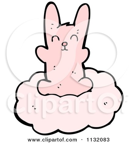 Cartoon Of A Pink Bunny On A Cloud - Royalty Free Vector Clipart by lineartestpilot