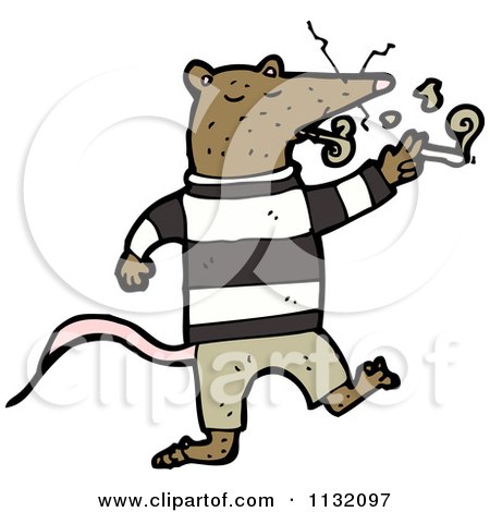 Cartoon Of A Brown Rat Smoking - Royalty Free Vector Clipart by lineartestpilot
