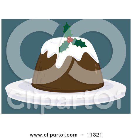 Holly Garnished Christmas Pudding Dessert Clipart Illustration by AtStockIllustration