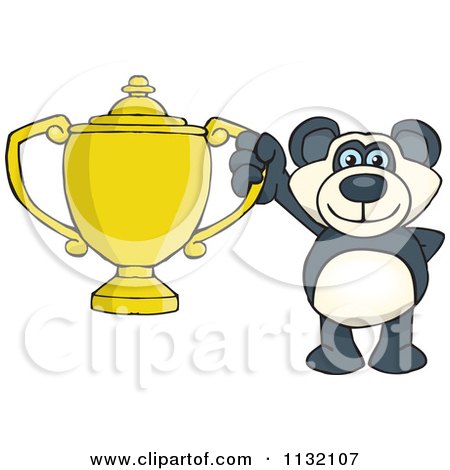 Cartoon Of A Successful Panda Holding A Trophy - Royalty Free Vector Clipart by Dennis Holmes Designs