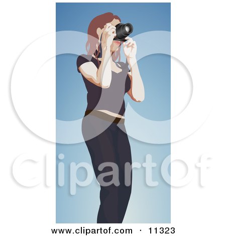 Female Photographer Holding a Camera to Take a Picture Clipart Illustration by AtStockIllustration