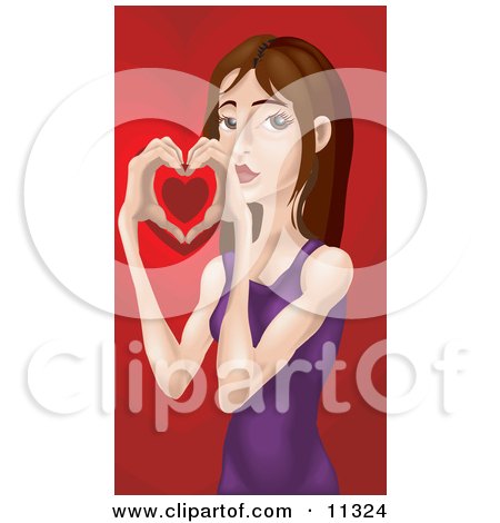 Young Woman Holding Her Hands Together to Form a Heart on Valentines Day Clipart Illustration by AtStockIllustration