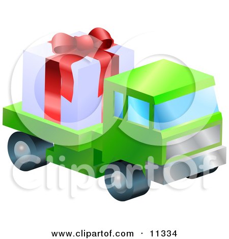 Lorry Toy Truck Hauling a Christmas Present Clipart Illustration by AtStockIllustration