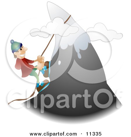 Male Mountain Climber Climbing a Snow Capped Mountain Clipart Illustration by AtStockIllustration
