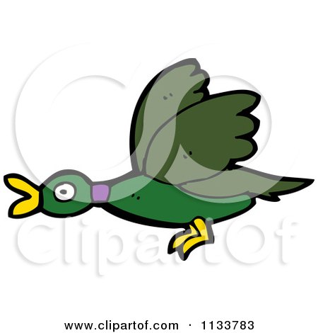 Cartoon Of A Flying Mallard Duck - Royalty Free Vector Clipart by lineartestpilot