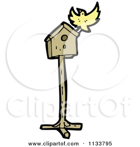 Cartoon Of A Yellow Bird And House - Royalty Free Vector Clipart by lineartestpilot