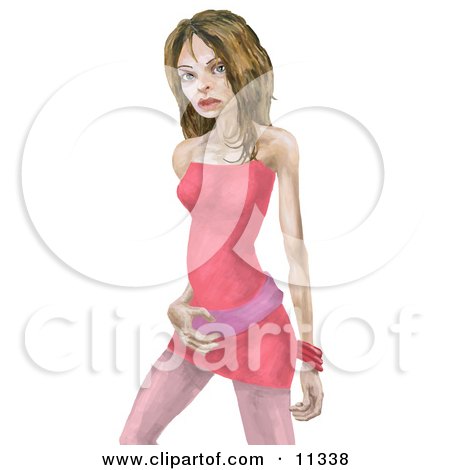 Model Wearing a Pink Dress and Purple Belt Clipart Illustration by AtStockIllustration