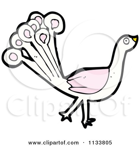 Cartoon Of A White And Pink Peacock - Royalty Free Vector Clipart by lineartestpilot