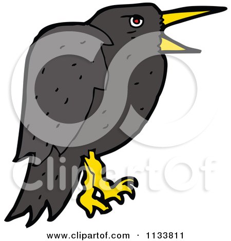 Cartoon Of A Raven Crow Bird 2 - Royalty Free Vector Clipart by lineartestpilot