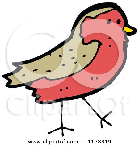 Cartoon Of A Robin Bird 2 - Royalty Free Vector Clipart by lineartestpilot