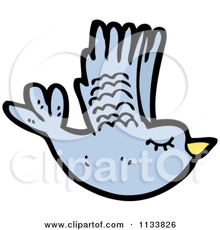 Cartoon Of A Blue Bird - Royalty Free Vector Clipart by lineartestpilot