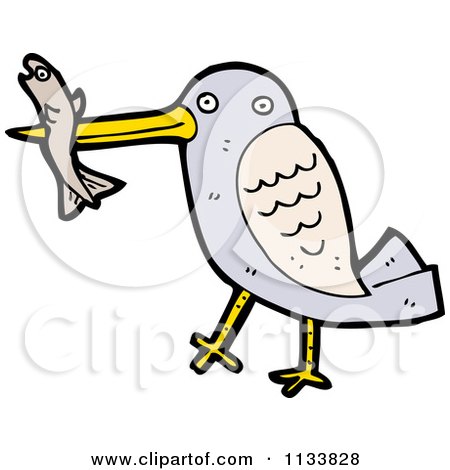 Cartoon Of A Blue Bird Eating A Fish - Royalty Free Vector Clipart by lineartestpilot