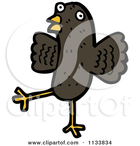Cartoon Of A Black Bird - Royalty Free Vector Clipart by lineartestpilot
