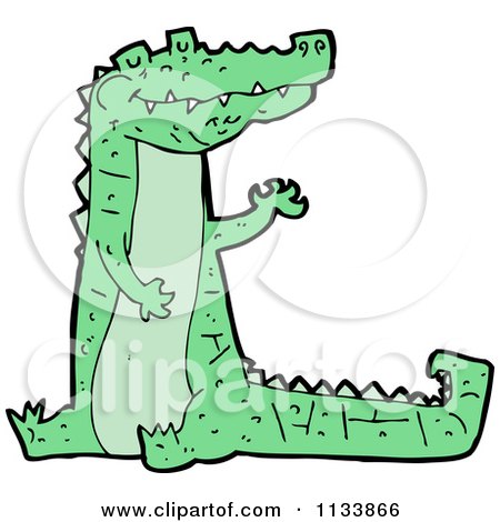Cartoon Of A Green Crocodile 4 - Royalty Free Vector Clipart by lineartestpilot
