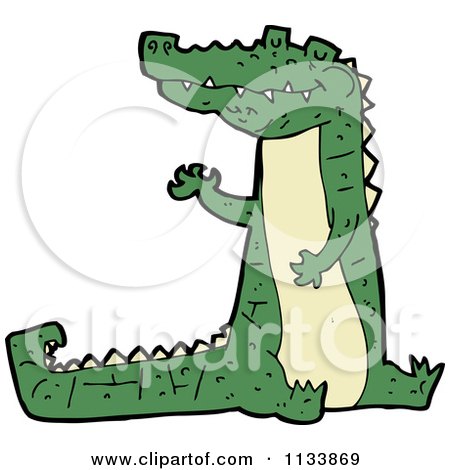 Cartoon Of A Green Crocodile 5 - Royalty Free Vector Clipart by lineartestpilot
