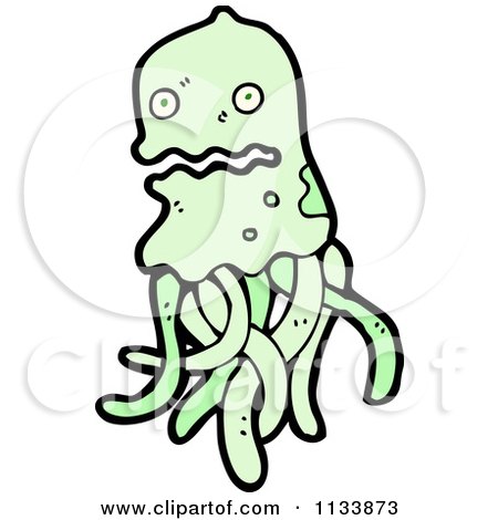 Cartoon Of A Scared Green Jellyfish - Royalty Free Vector Clipart by lineartestpilot