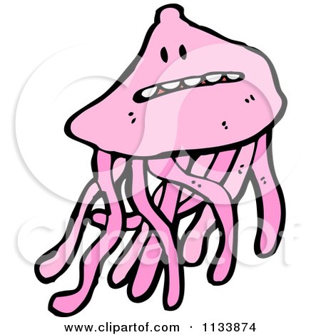 Cartoon Of A Pink Jellyfish - Royalty Free Vector Clipart by lineartestpilot