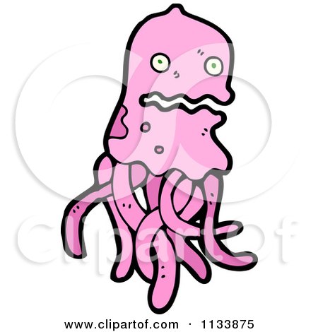 Cartoon Of A Pink Jellyfish - Royalty Free Vector Clipart by lineartestpilot