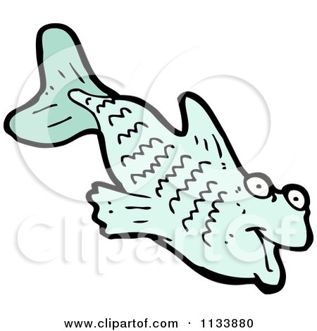 Cartoon Of A Blue Fish - Royalty Free Vector Clipart by lineartestpilot