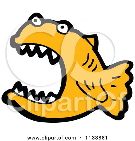 Cartoon Of An Orange Piranha 1 - Royalty Free Vector Clipart by lineartestpilot