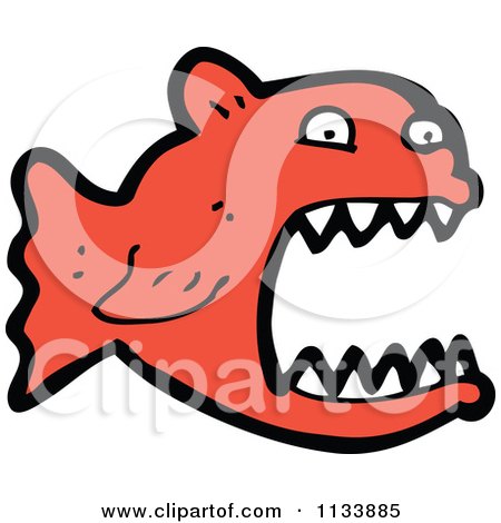 Cartoon Of A Red Piranha 2 - Royalty Free Vector Clipart by lineartestpilot