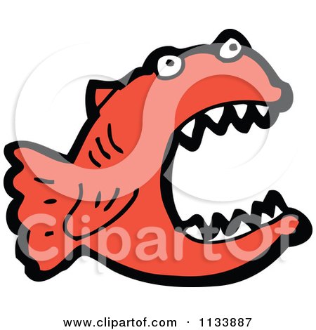 Cartoon Of A Red Piranha 1 - Royalty Free Vector Clipart by lineartestpilot