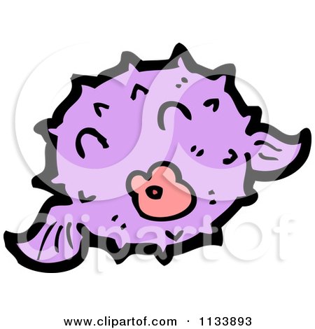 Cartoon Of A Purple Blow Fish - Royalty Free Vector Clipart by lineartestpilot