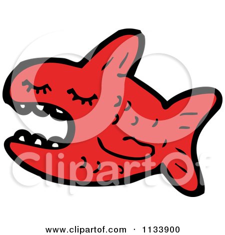 Cartoon Of A Red Piranha Fish - Royalty Free Vector Clipart by lineartestpilot