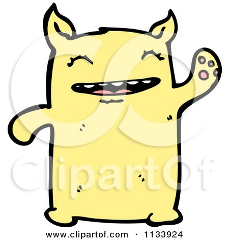 Cartoon Of A Waving Yellow Monster - Royalty Free Vector Clipart by lineartestpilot