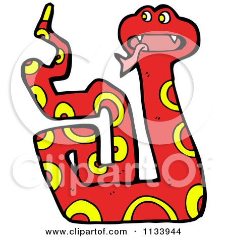 Cartoon Of A Red And Yellow Snake 14 - Royalty Free Vector Clipart by lineartestpilot