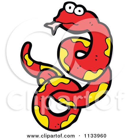 Cartoon Of A Red And Yellow Snake 4 - Royalty Free Vector Clipart by lineartestpilot