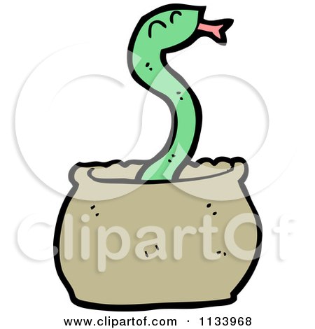 Cartoon Of A Green Snake In A Pot - Royalty Free Vector Clipart by lineartestpilot