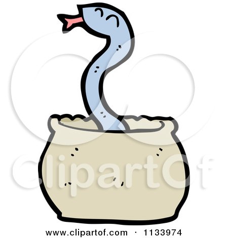Cartoon Of A Blue Snake In A Pot - Royalty Free Vector Clipart by lineartestpilot