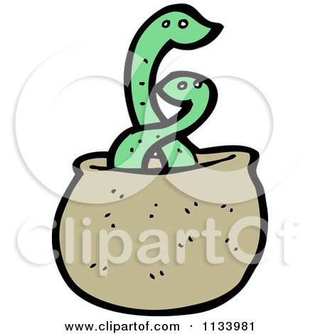 Cartoon Of Green Snakes In A Pot - Royalty Free Vector Clipart by lineartestpilot