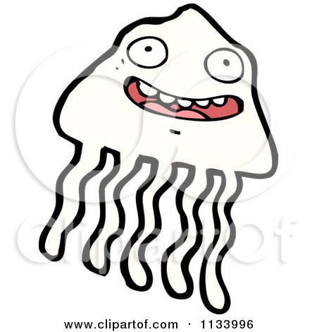 Cartoon Of A White Jellyfish - Royalty Free Vector Clipart by lineartestpilot