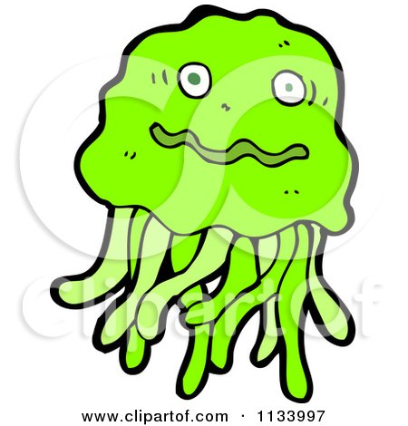 Cartoon Of A Green Jellyfish - Royalty Free Vector Clipart by lineartestpilot
