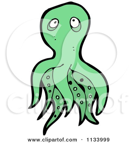 Cartoon Of A Green Octopus 3 - Royalty Free Vector Clipart by lineartestpilot